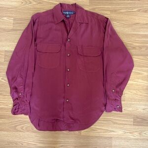 Vintage Ralph Lauren Burgandy Button Down Shirt Loop Collar Flap Pocket Womens 6